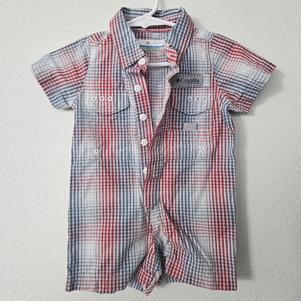 Columbia PFG Kids Plaid Shirt Onsie - Red and Blue